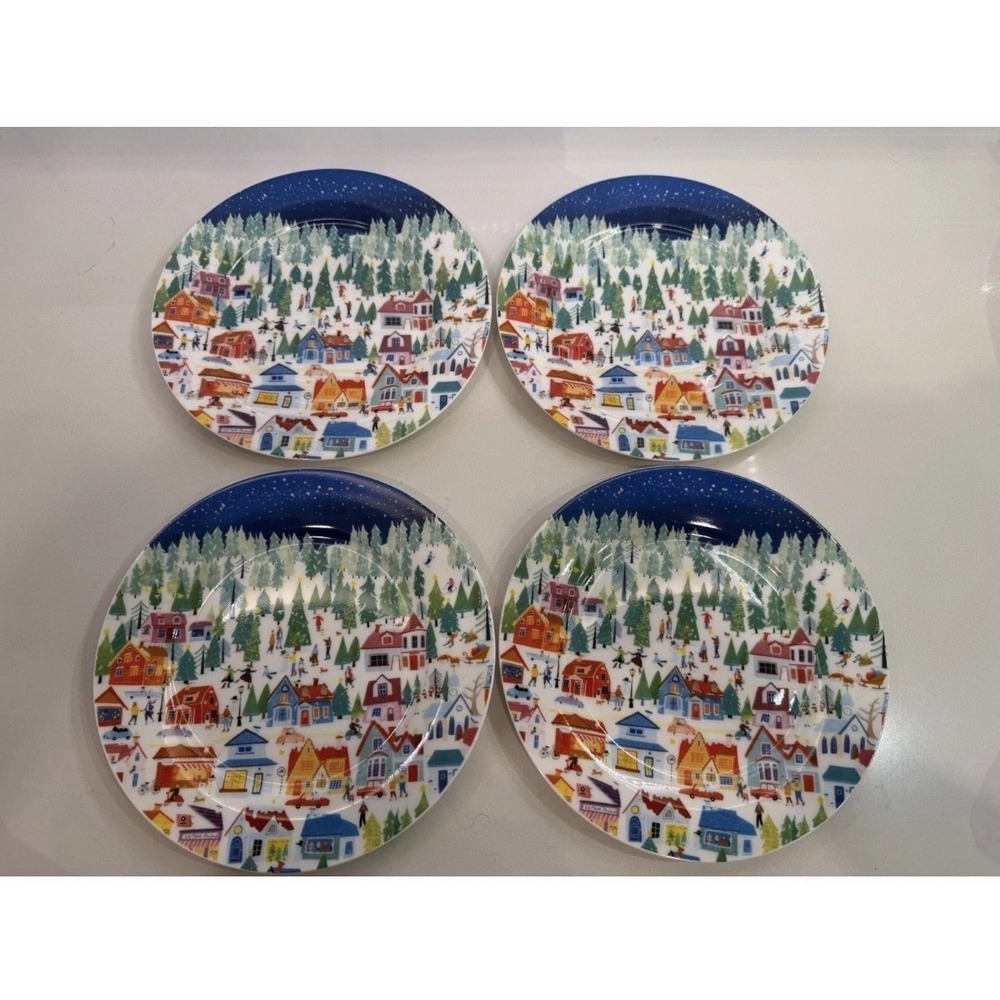 STECHCOL Gracie Bone Winter Christmas Tree Salad Appetizer Plate Set Of 4 NEW